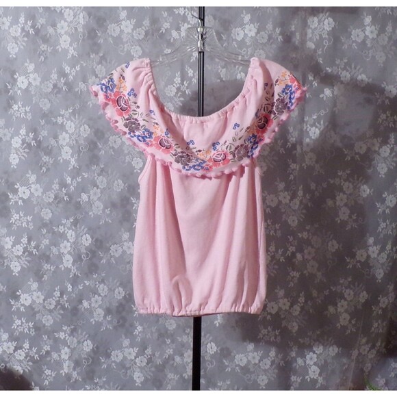 Vintage 60s Top 1960s Pink Boho Hippie Pinup Rockabilly Crop Top Size Medium - Picture 2 of 4